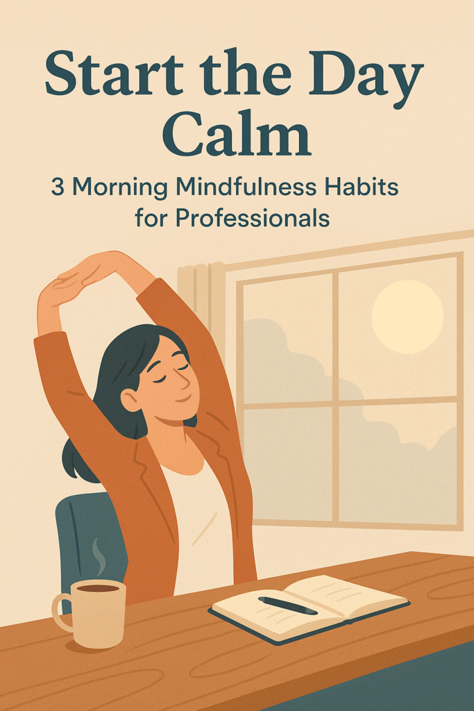 Woman stretching in morning sunlight as part of her morning mindfulness habits routine.