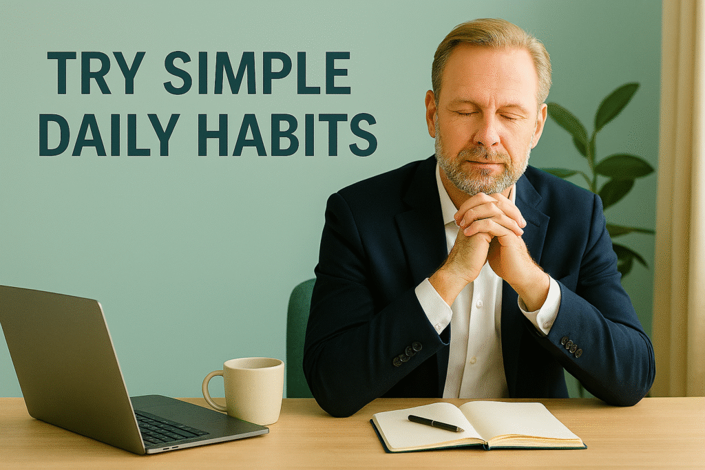 an journaling at his desk to reduce work stress